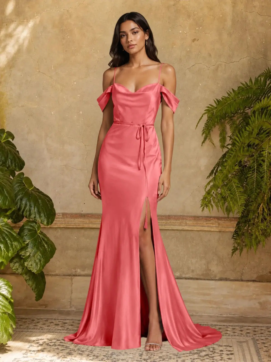 Mermaid Bridesmaid Dress with Tie Waist Sash