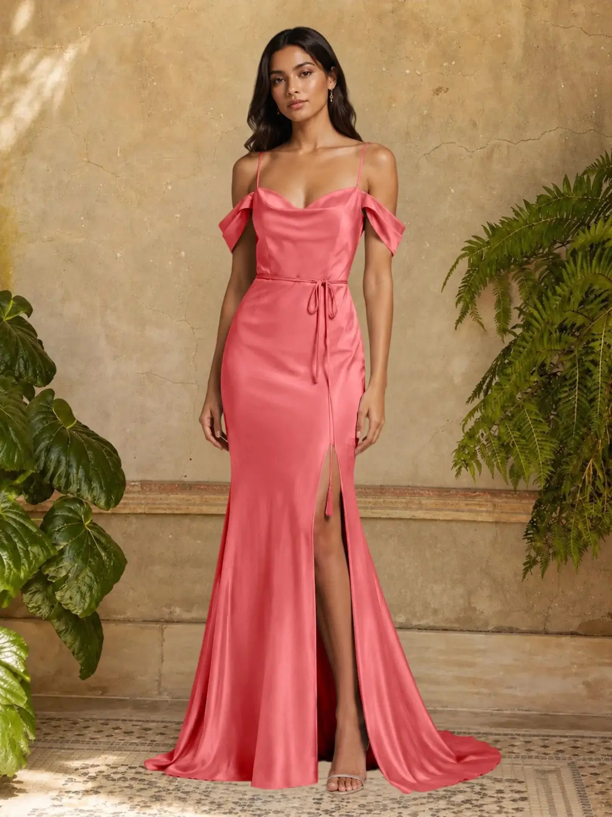 Mermaid Bridesmaid Dress with Tie Waist Sash