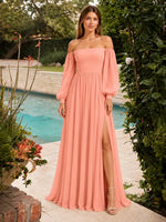 A-line Bridesmaid Dress with Long Bishop Sleeves 