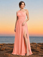 Chiffon Bridesmaid Dress with One-Shoulder Neckline 