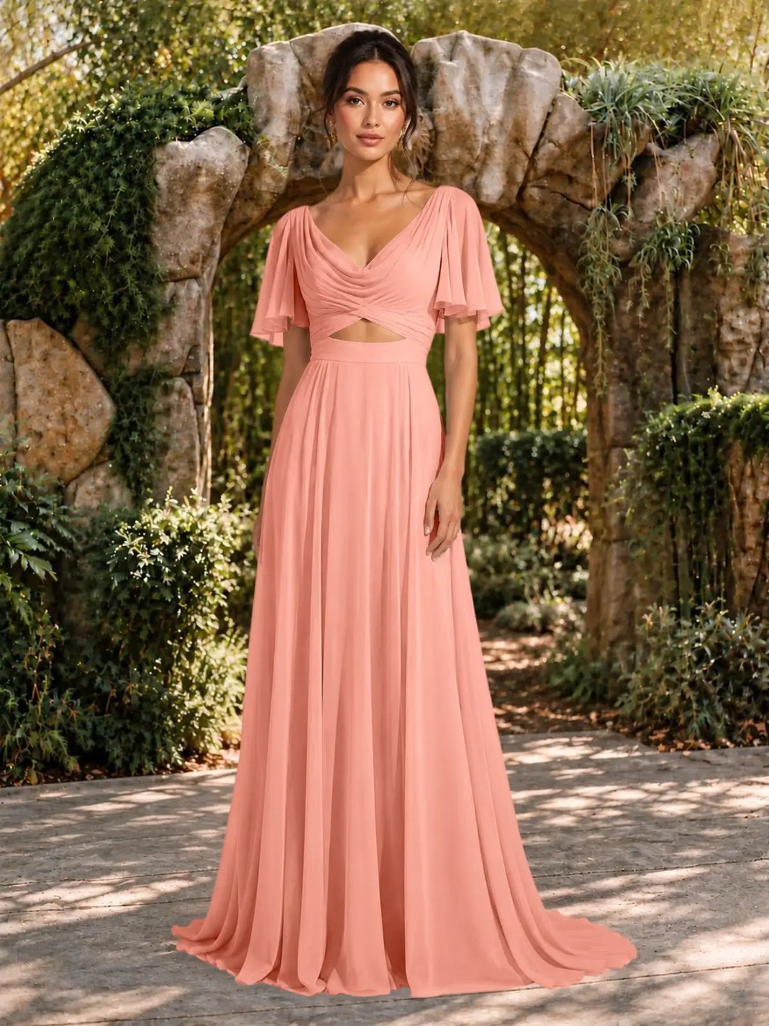 Cowl Neck Bridesmaid Dress with Cut-Out Detail