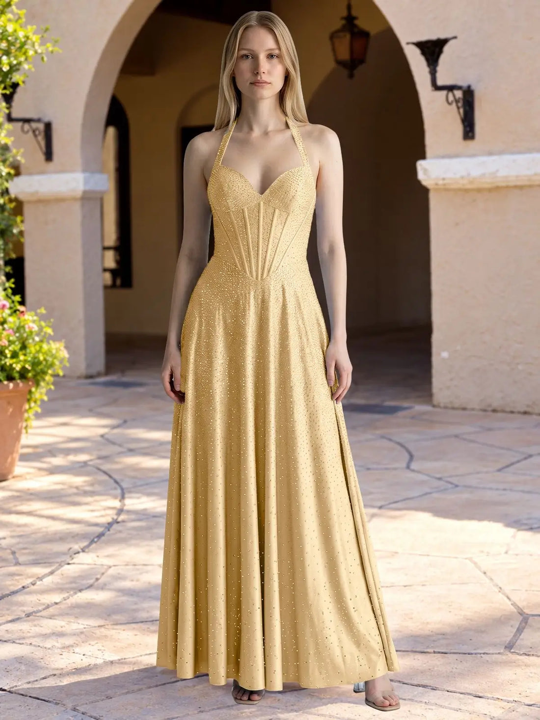 Halter Beaded Prom Dress 
