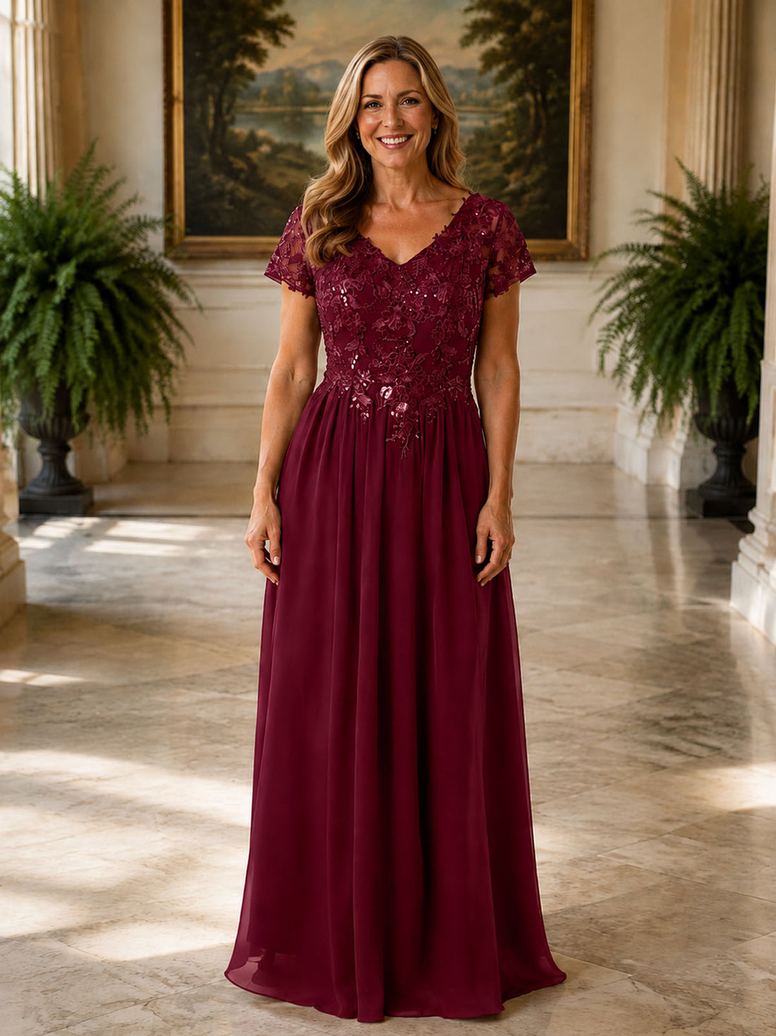 Short Sleeves Chiffon Dress 