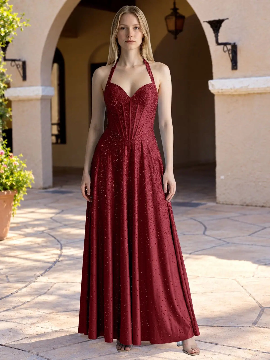 Halter Beaded Prom Dress 