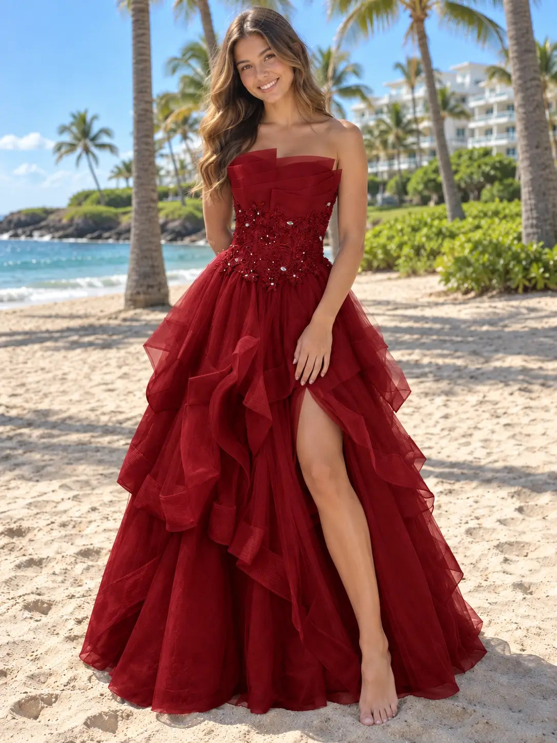 Tiered Strapless Prom Dress 