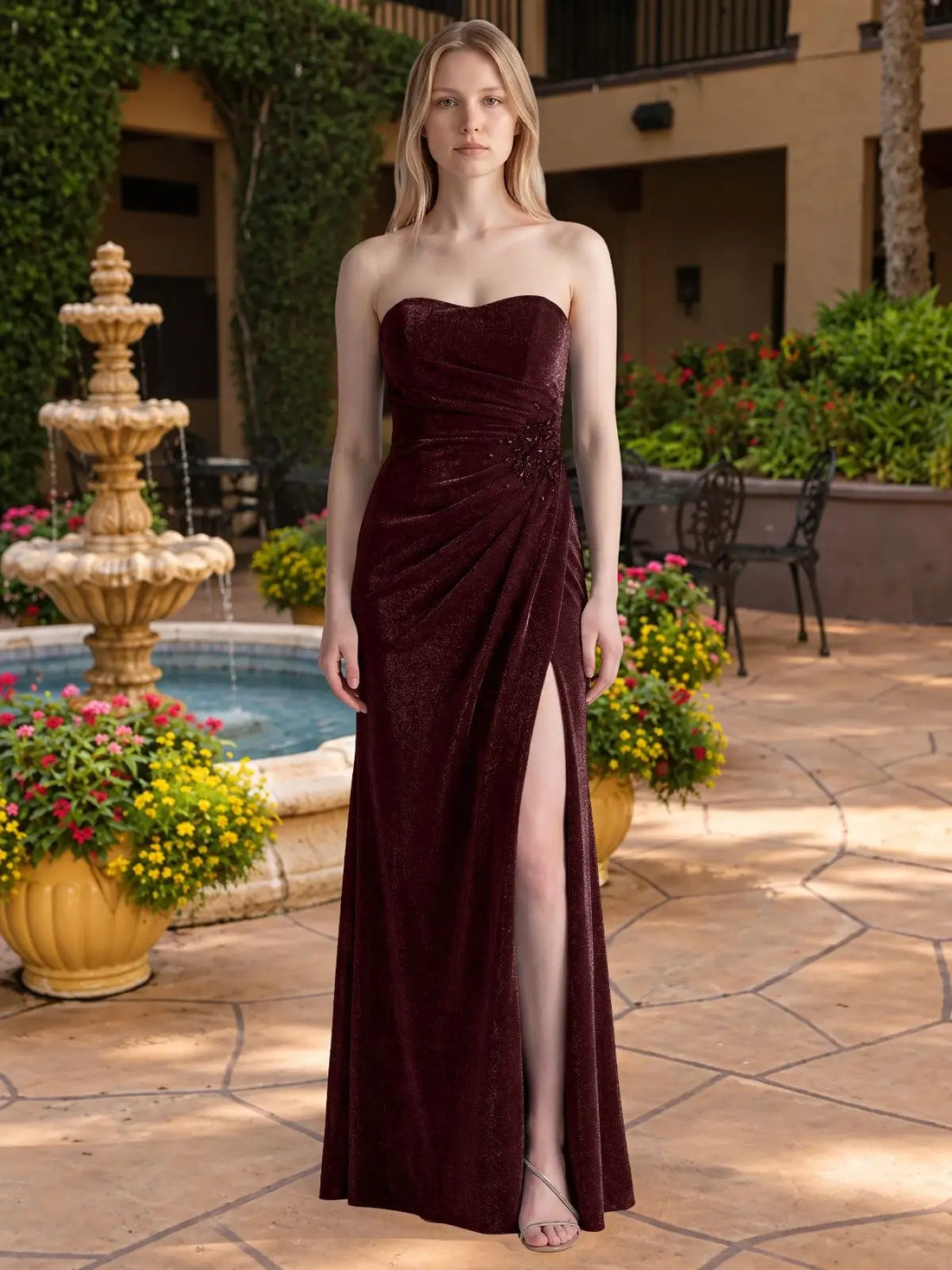 Velvet Prom Dress with Beaded Applique 