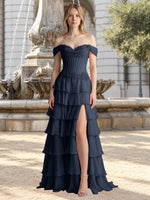 Tiered Off The Shoulder Prom Dress 