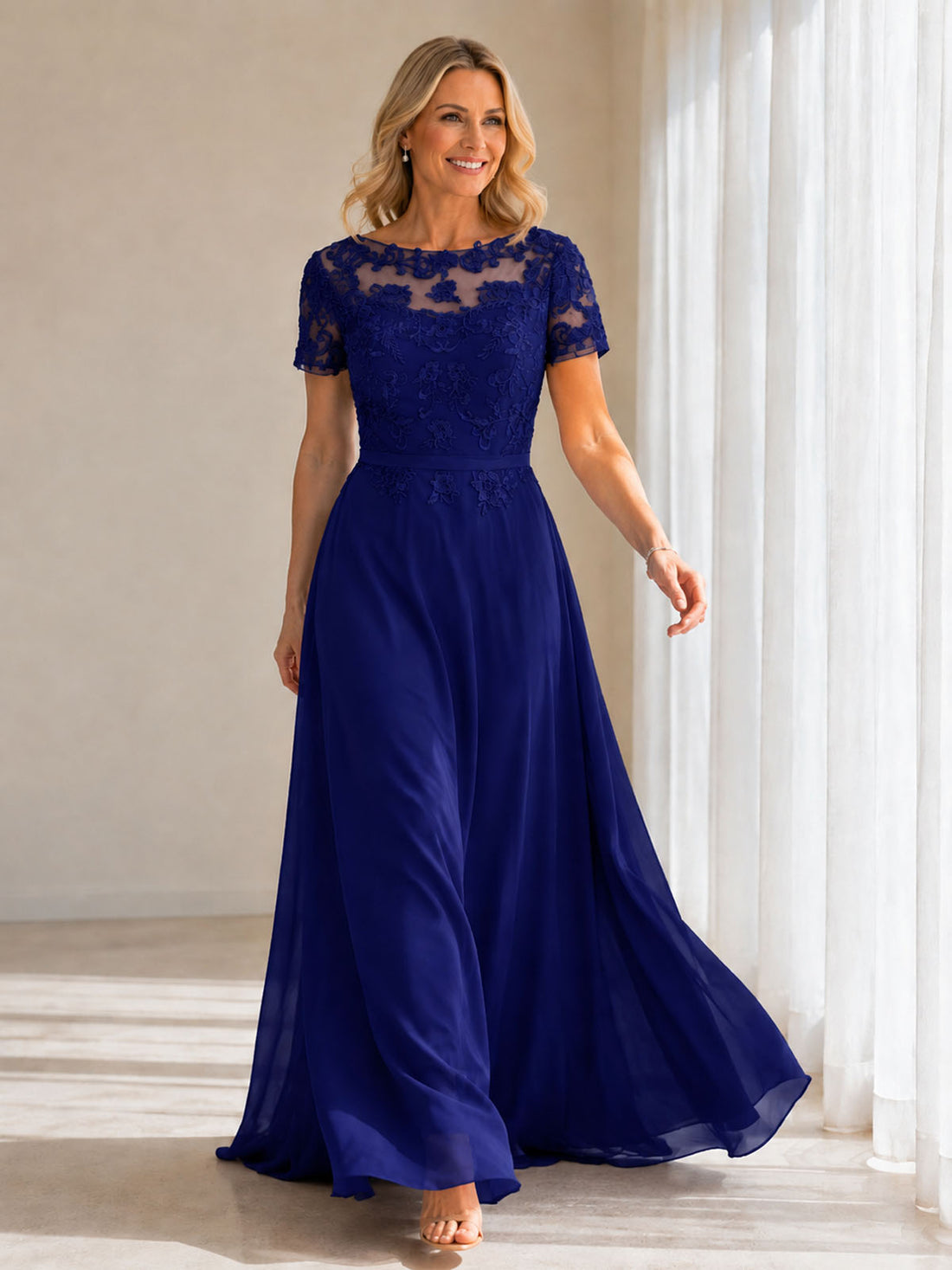 Illusion Applique Chiffon Dress 