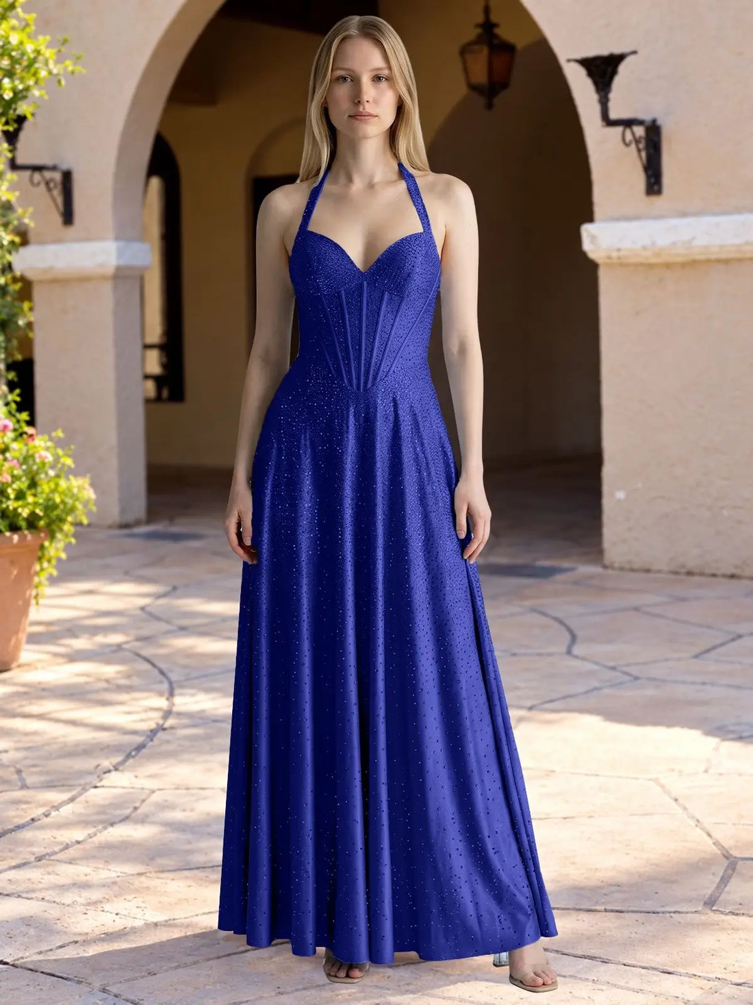 Halter Beaded Prom Dress 