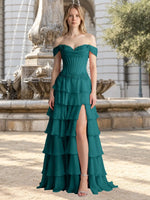Tiered Off The Shoulder Prom Dress 