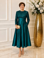 Sequined Boat Long Sleeves Dress 