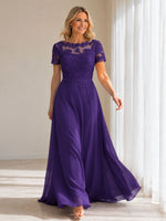 Illusion Applique Chiffon Dress 