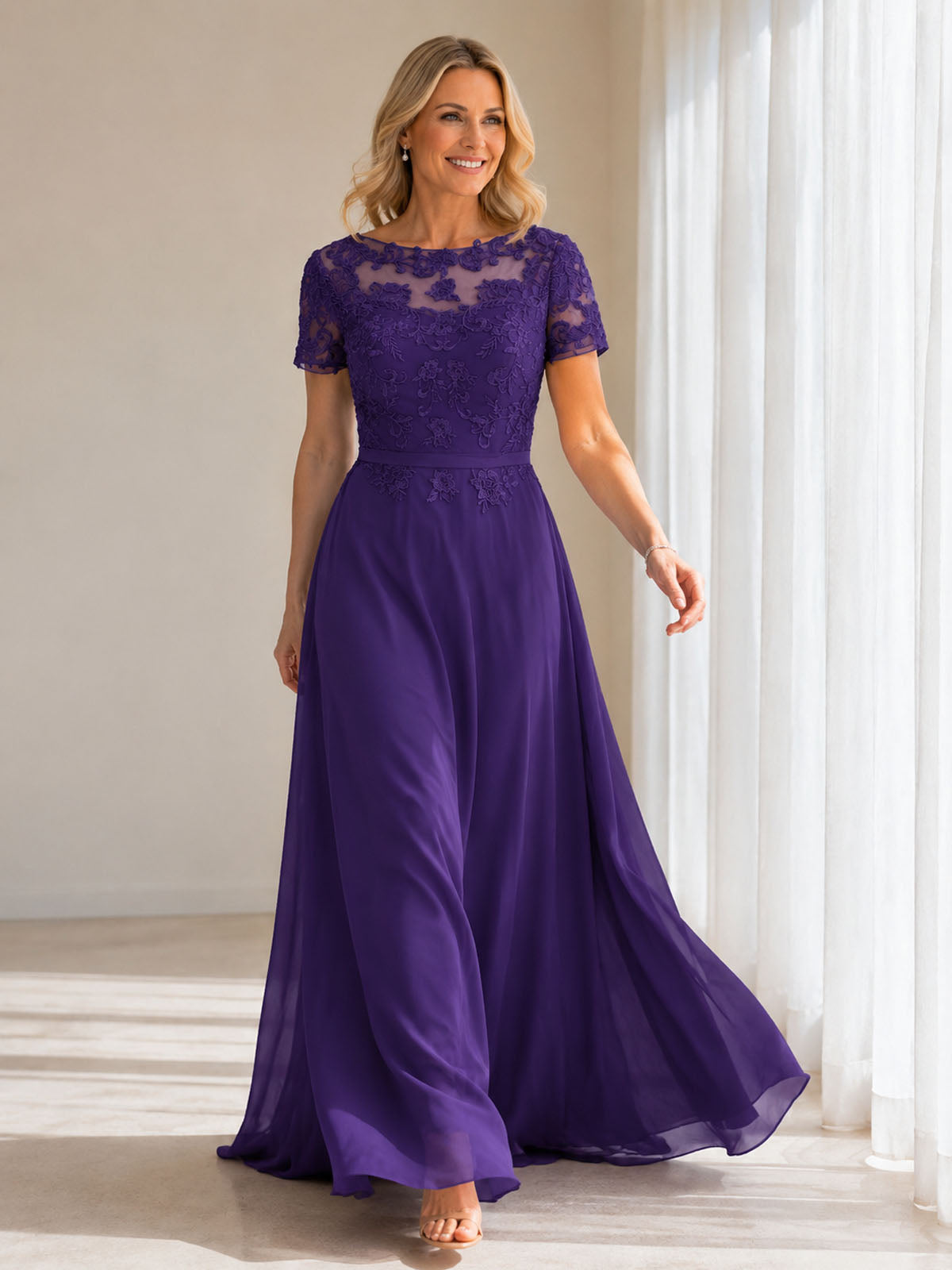 Illusion Applique Chiffon Dress 