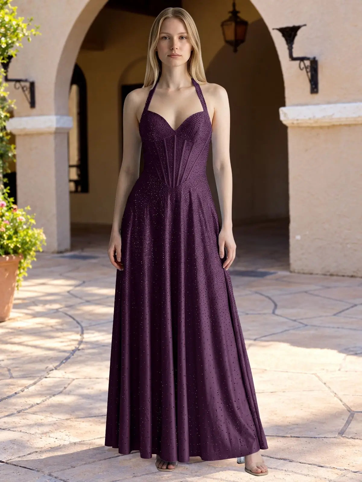 Halter Beaded Prom Dress 