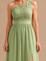 One-shoulder lace mother of the groom dress with slit 