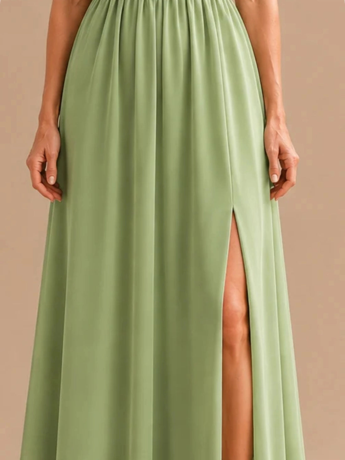 One-shoulder lace mother of the groom dress with slit 