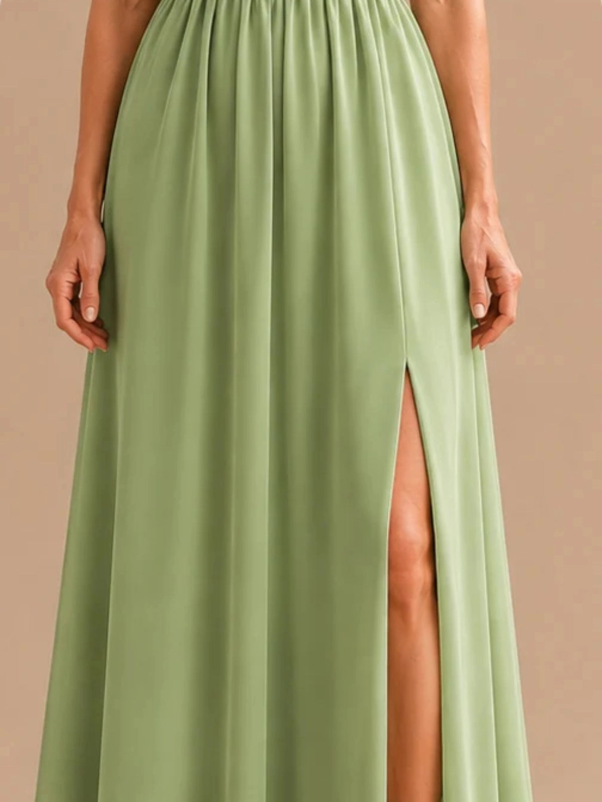 One-shoulder lace mother of the groom dress with slit 