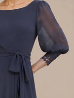 Chiffon Mother of the Bride Dress with Lace Applique Puff Sleeves 