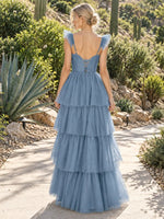 Ruffled Strap Tiered Tulle Bridesmaid Dress 