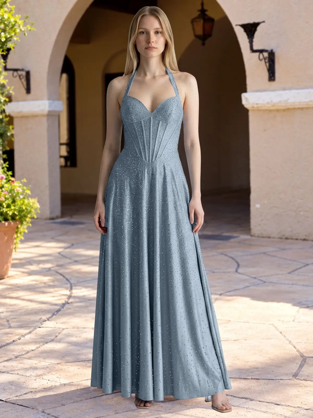 Halter Beaded Prom Dress 