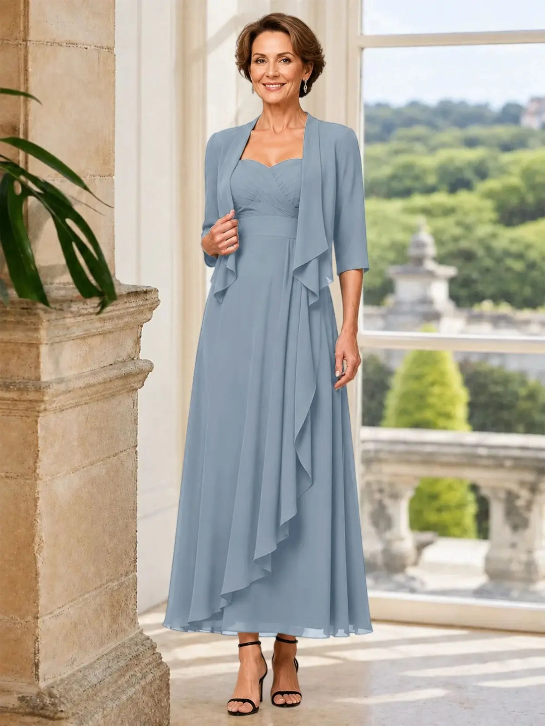 Two-piece Mother of the Bride Dress with Ruffle Design 