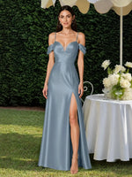 Silk-like Bridesmaid Dress with Cold Neckline 