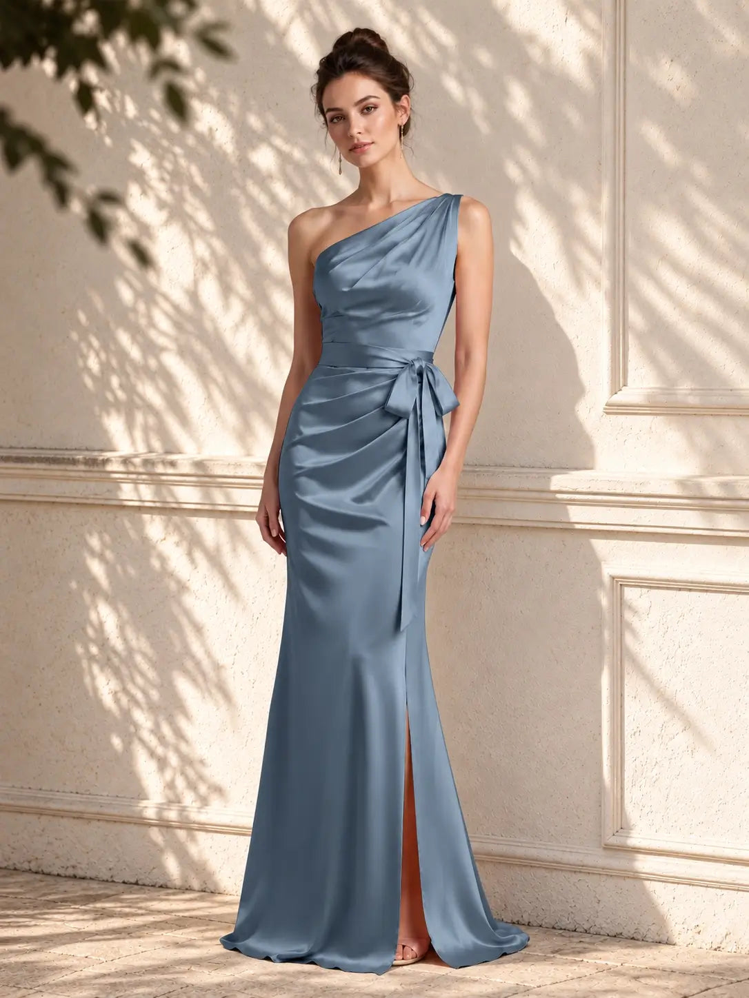 One-Shoulder Bridesmaid Dress with Sash