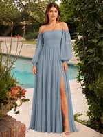 A-line Bridesmaid Dress with Long Bishop Sleeves 