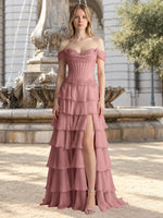Tiered Off The Shoulder Prom Dress 