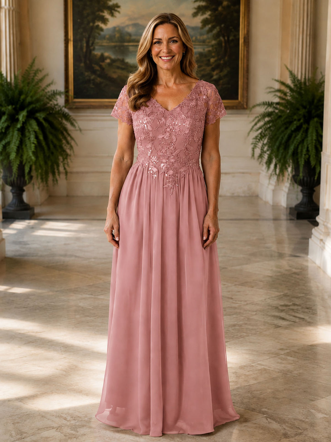 Short Sleeves Chiffon Dress 