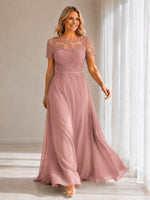 Illusion Applique Chiffon Dress 