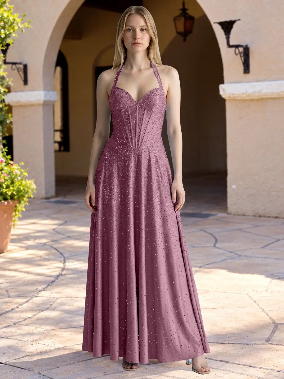 Halter Beaded Prom Dress 