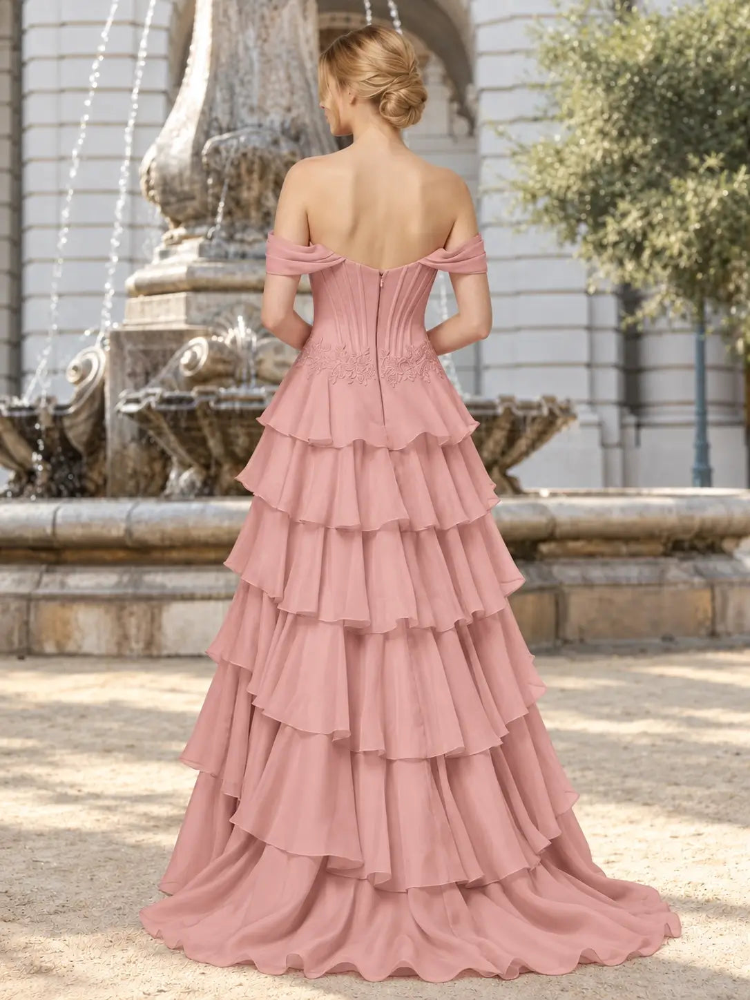 Tiered Off The Shoulder Prom Dress