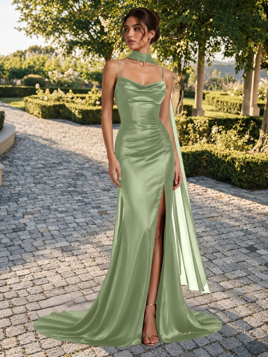 Mermaid Bridesmaid Dress with Neck Scarf 