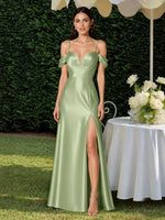 Silk-like Bridesmaid Dress with Cold Neckline 