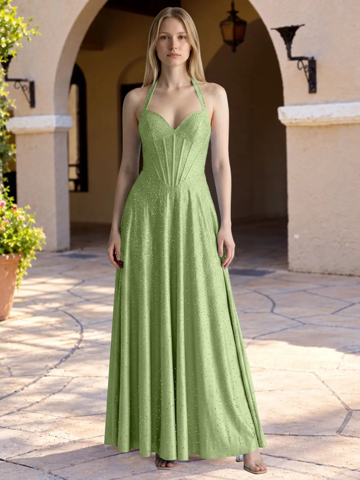 Halter Beaded Prom Dress 