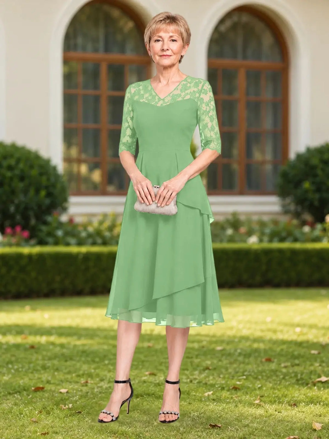 A-line Mother of the Bride Dress with Lace Sleeves 