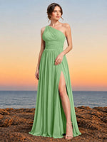 Chiffon Bridesmaid Dress with One-Shoulder Neckline 