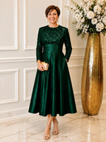 Sequined Boat Long Sleeves Dress 
