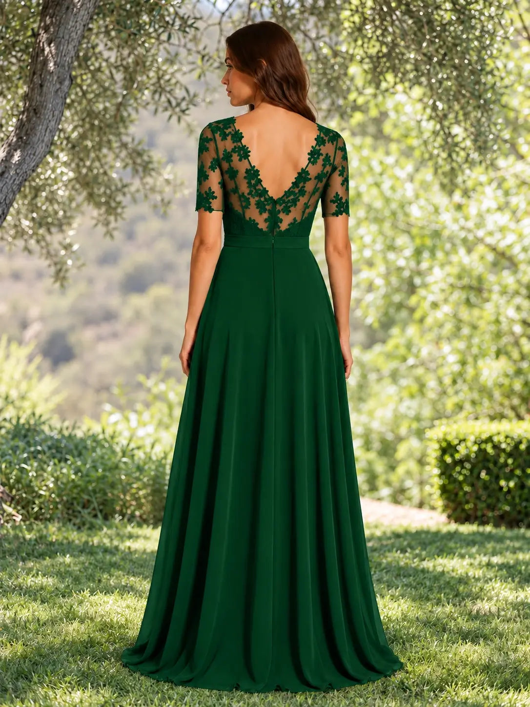 Lace Mother of the Bride Dress with Illusion Neckline