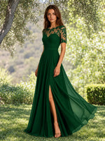 Lace Mother of the Bride Dress with Illusion Neckline