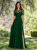 Lace Mother of the Bride Dress with Illusion Neckline 