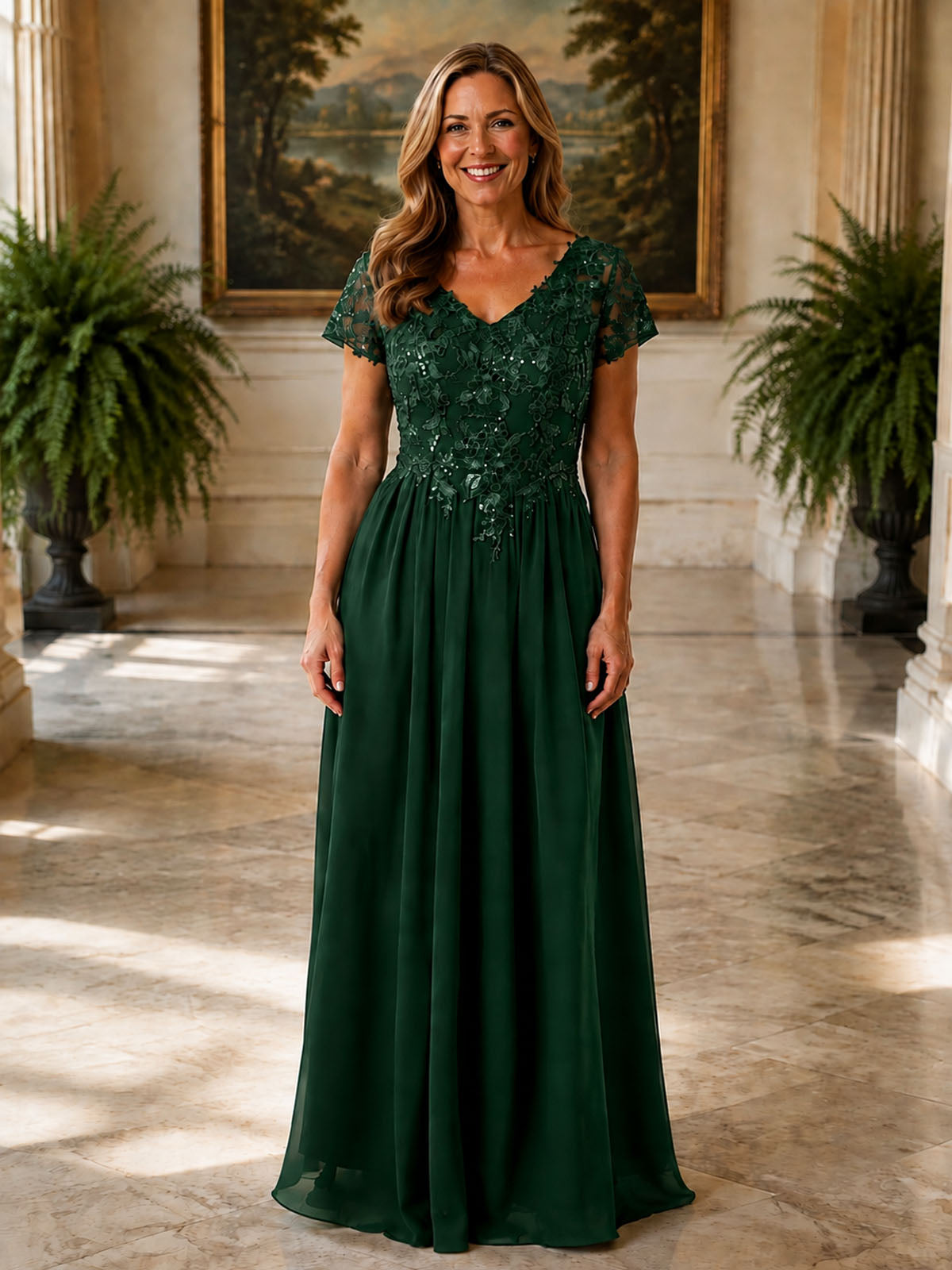 Short Sleeves Chiffon Dress 