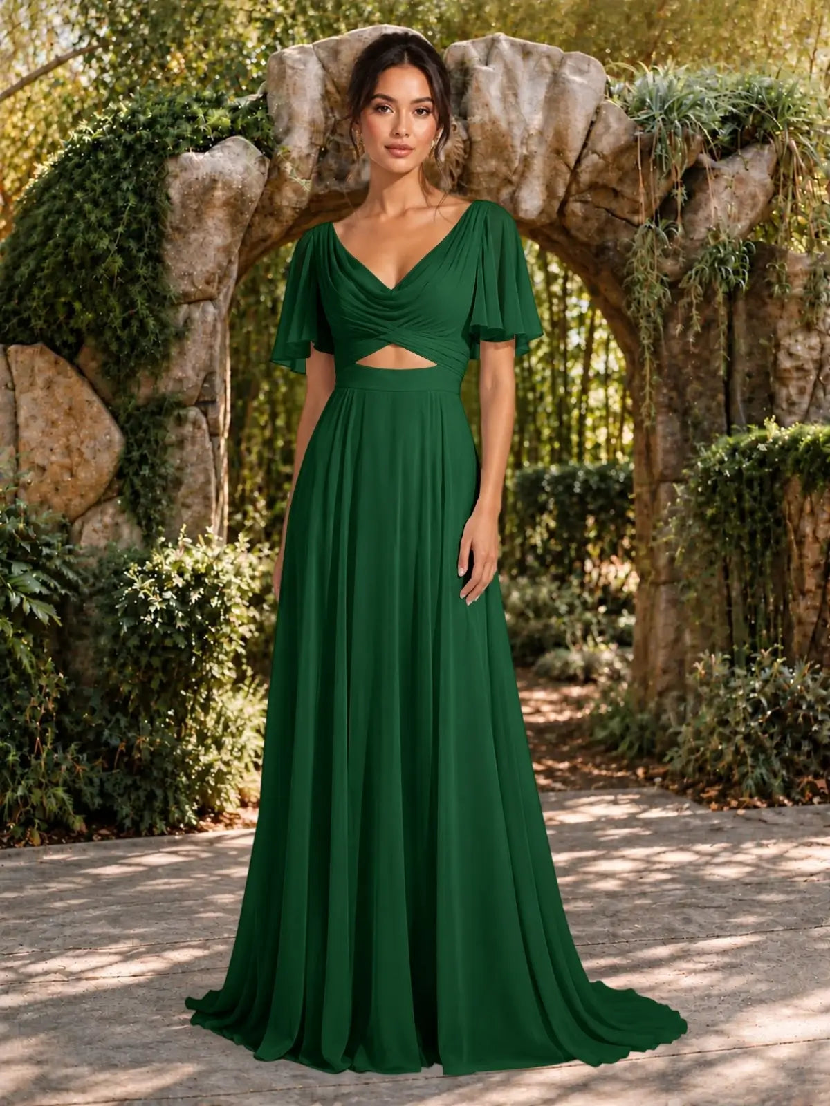 Cowl Neck Bridesmaid Dress with Cut-Out Detail