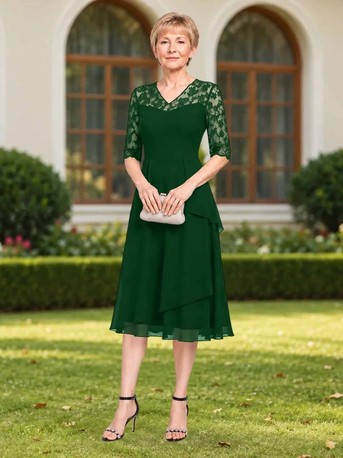 A-line Mother of the Bride Dress with Lace Sleeves 