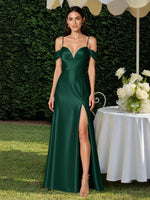Silk-like Bridesmaid Dress with Cold Neckline 