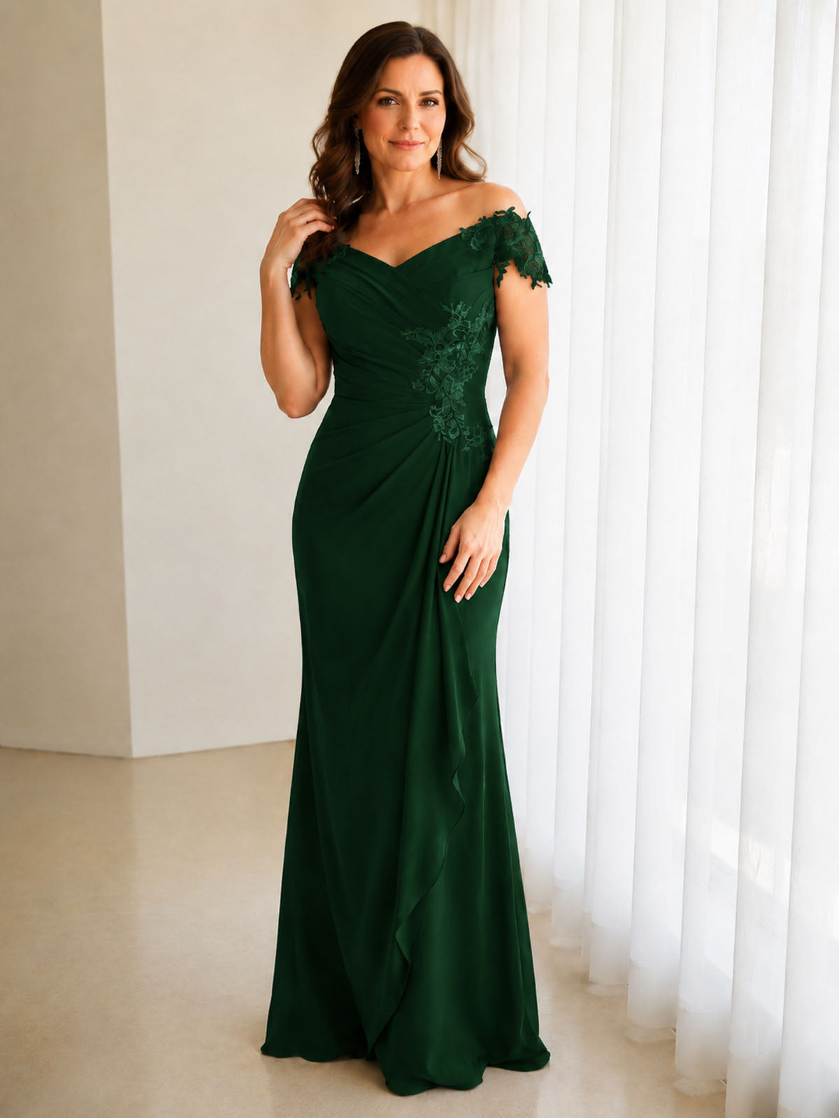 Off-Shoulder Chiffon Sheath Dress 