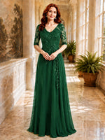 Applique V-Neck Chiffon Dress 