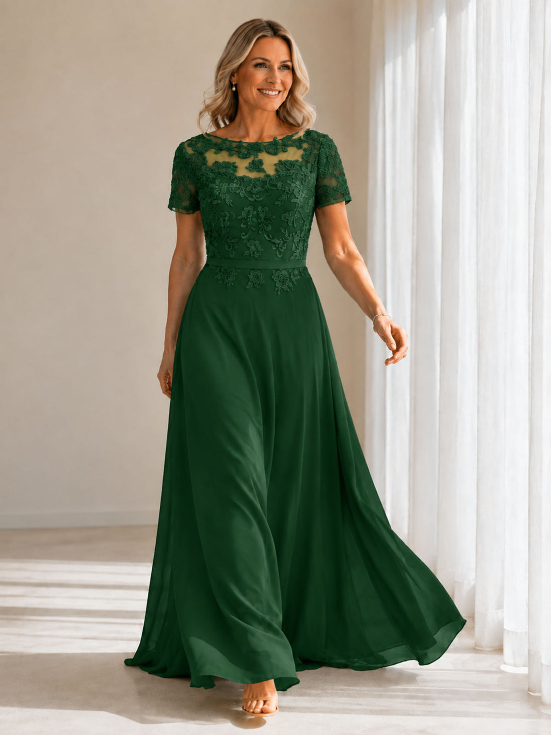 Illusion Applique Chiffon Dress 