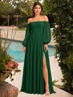 A-line Bridesmaid Dress with Long Bishop Sleeves 